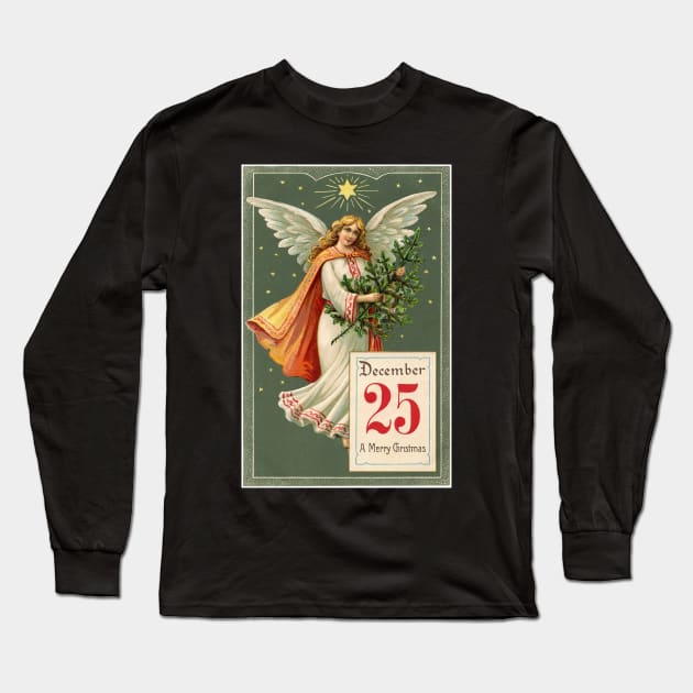 Vintage Christmas Angel Long Sleeve T-Shirt by RetroSalt